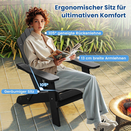 Folding Adirondack Chair, Weatherproof Black HIPS