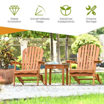 Folding Adirondack Chairs Set with Table, Eucalyptus Wood