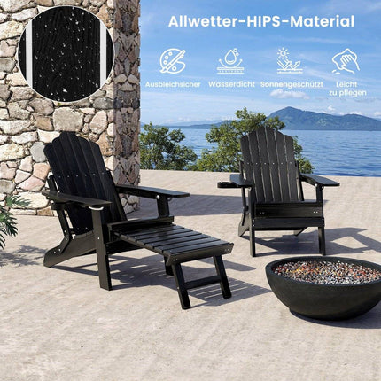Folding Adirondack Chair with Footrest & Adjustable Backrest Garden Chair with Cup Holder Black