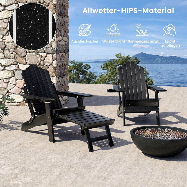 Folding Adirondack Chair with Footrest & Adjustable Backrest Garden Chair with Cup Holder Black