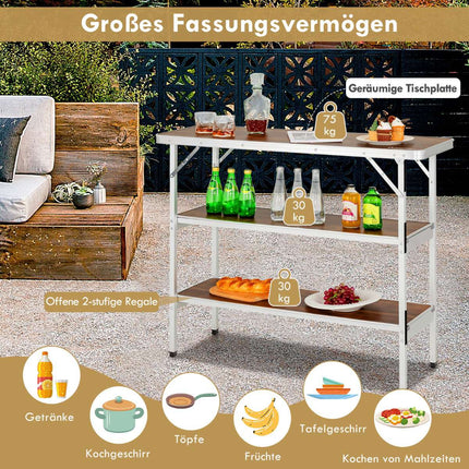 Folding Aluminum Camping Table with 2-Tier Shelves