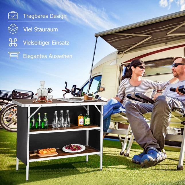 Folding Aluminum Camping Table with 2-Tier Shelves