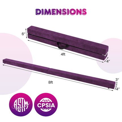 Folding Balance Beam, 8 Ft, Wood Base, Anti-Slip Bottom