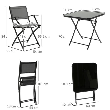 Balcony folding set - 2 chairs & table, metal mesh