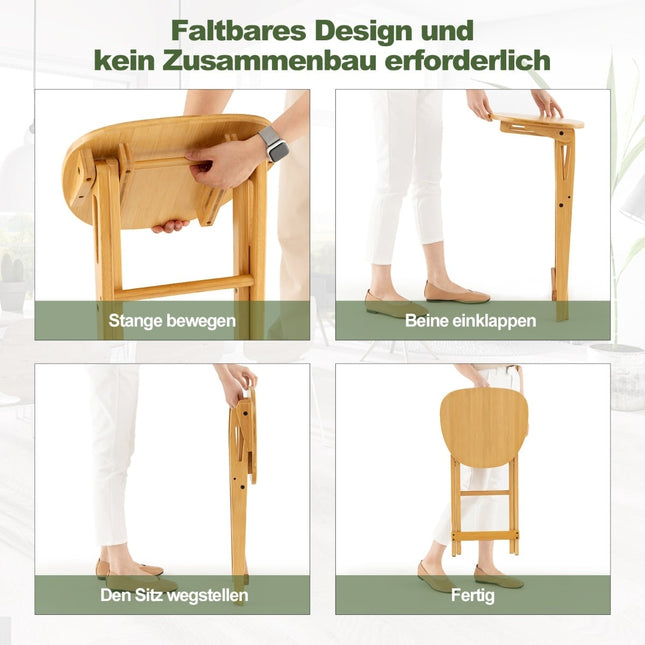 Folding Bamboo Bar Stools, Set of 2, 61 cm Seat Height