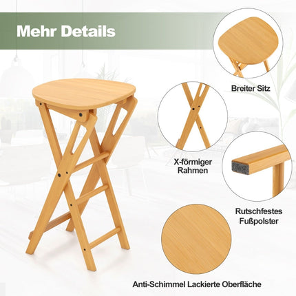 Folding Bamboo Bar Stools, Set of 2, 61 cm Seat Height