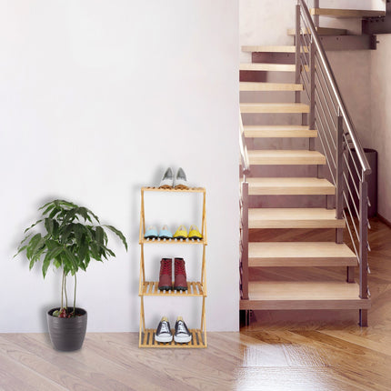 Folding Bamboo Shoe Rack – 4-Tier, Space-Saving Design