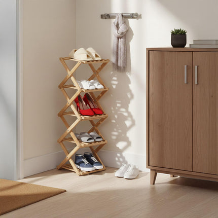 Folding Bamboo Shoe Rack – Vertical, Space-Saving Design