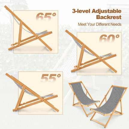 Folding Bamboo Sling Chair, 3-Position Backrest, Canvas