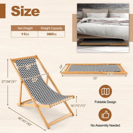 Folding Bamboo Sling Chair, 3-Position Backrest, Canvas