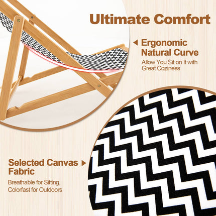 Folding Bamboo Sling Chair, 3-Position Backrest, Canvas