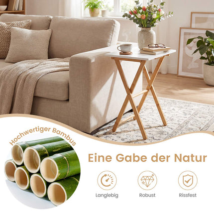 Folding Bamboo TV Trays Set of 2 – White & Natural