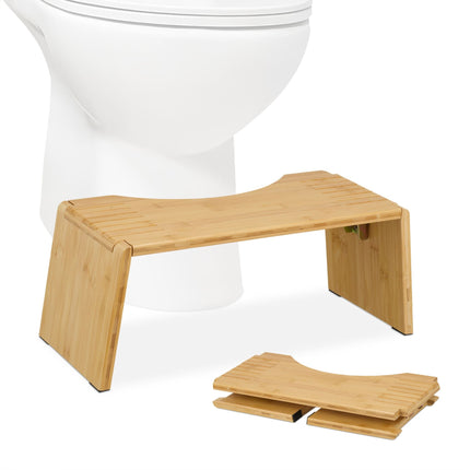 Folding Bamboo Toilet Stool with Rubber Pads
