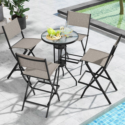Folding Bar Stool Set with Backrest, Breathable Fabric
