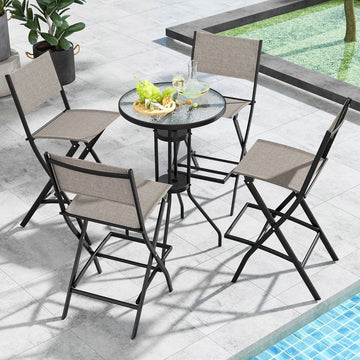 Folding Bar Stool Set with Backrest, Breathable Fabric