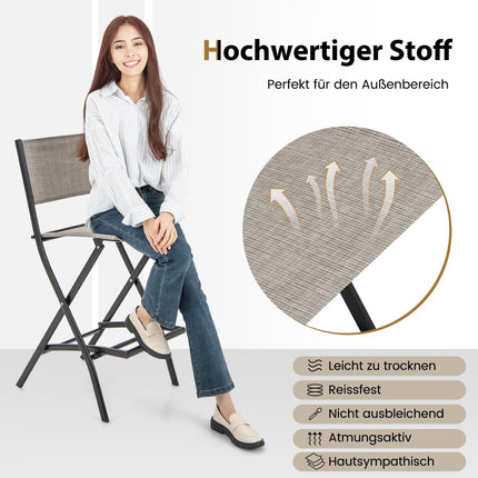 Folding Bar Stool Set with Backrest, Breathable Fabric