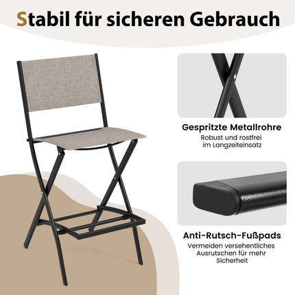 Folding Bar Stool Set with Backrest, Breathable Fabric
