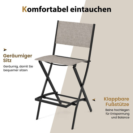 Folding Bar Stool Set with Backrest, Breathable Fabric