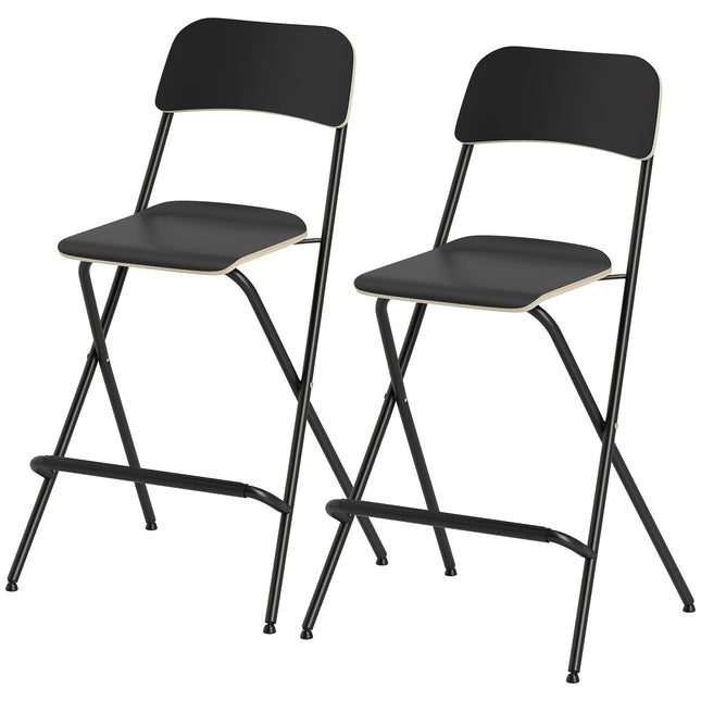 Folding Bar Stools Set of 2, Black Steel Frame, 120kg Capacity