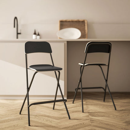Folding Bar Stools Set of 2, Black Steel Frame, 120kg Capacity