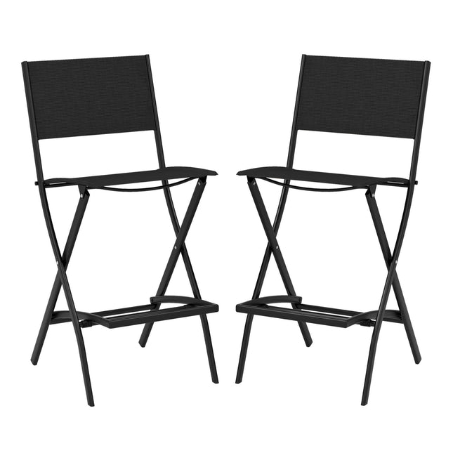 Folding Bar Stools Set of 2, Fabric Backrest, Footrest