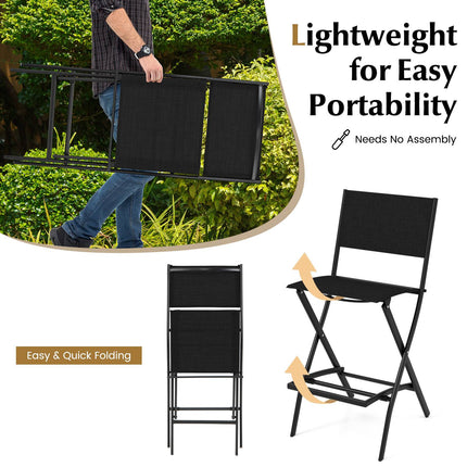 Folding Bar Stools Set of 2, Fabric Backrest, Footrest