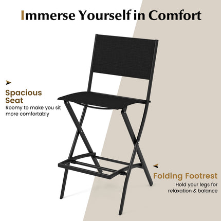 Folding Bar Stools Set of 2, Fabric Backrest, Footrest