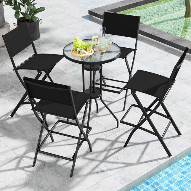 Folding Bar Stools Set of 2, Fabric Backrest, Footrest