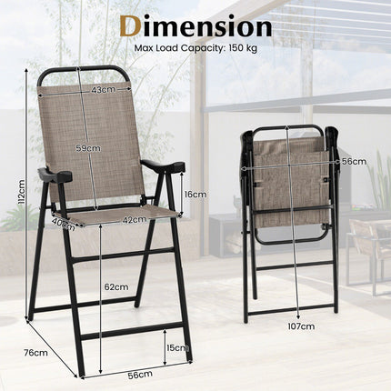 Folding Bar Stools Set of 2 – Metal Frame, Footrest