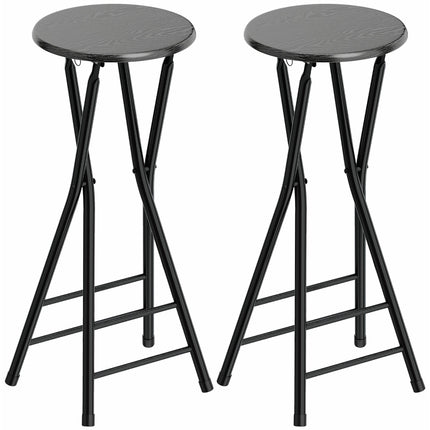 Folding Bar Stools, Steel & MDF, Set of 2, Black