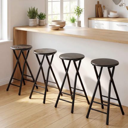 Folding Bar Stools, Steel & MDF, Set of 2, Black