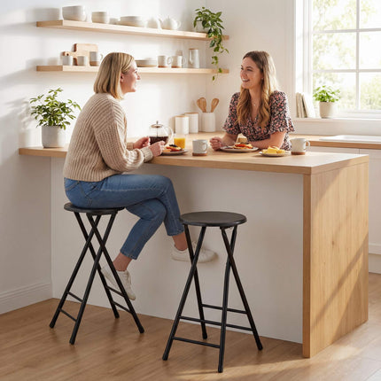 Folding Bar Stools, Steel & MDF, Set of 2, Black