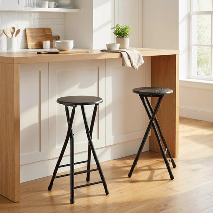 Folding Bar Stools, Steel & MDF, Set of 2, Black