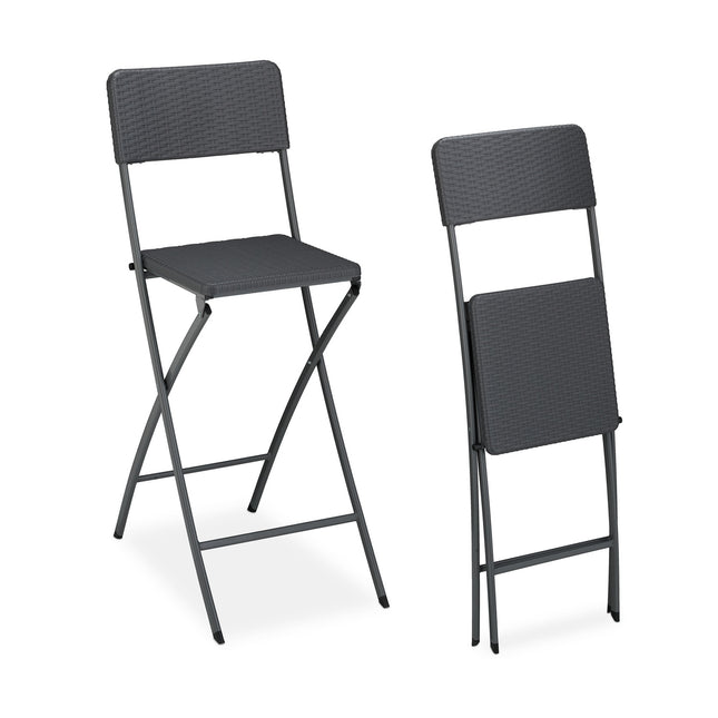 Folding Bar Stools, Weather-Proof Rattan Look