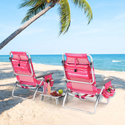Folding Beach Chair Set, 2 Chairs, Table, 5-Position Backrest