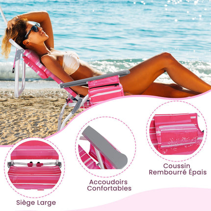 Folding Beach Chair Set, 2 Chairs, Table, 5-Position Backrest