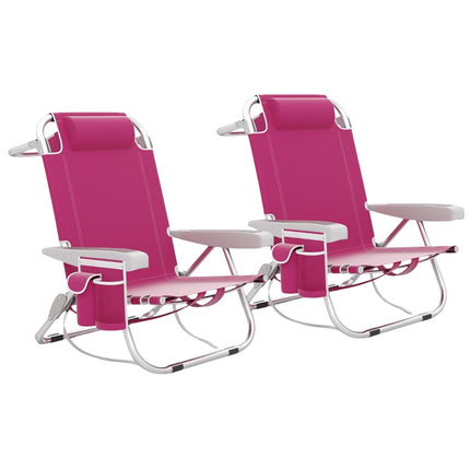 Folding Beach Chair Set, Adjustable Backrest, Pink