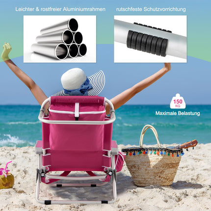 Folding Beach Chair Set, Adjustable Backrest, Pink