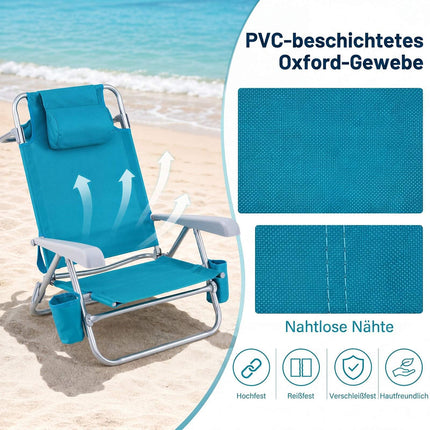 Folding Beach Chair Set, Adjustable Recline, Turquoise
