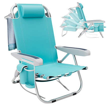One Folding Beach Chair with Adjustable Backrest, Blue