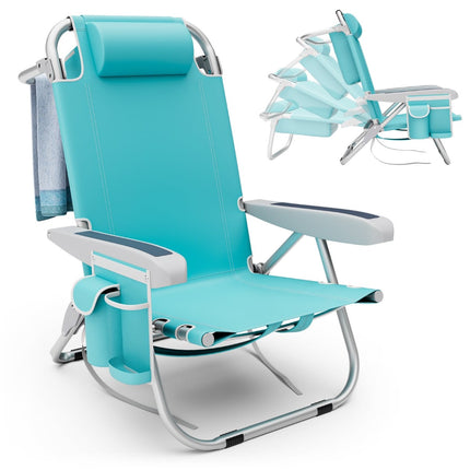 One Folding Beach Chair with Adjustable Backrest, Blue