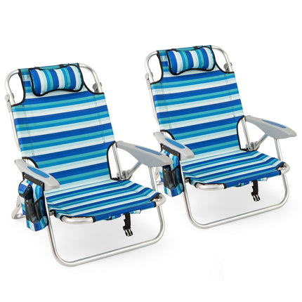 Folding Beach Chair Set with Adjustable Backrest & Cooler