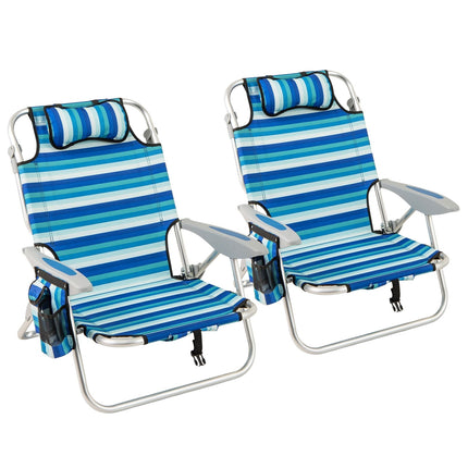 Folding Beach Chair Set with Adjustable Backrest & Cooler