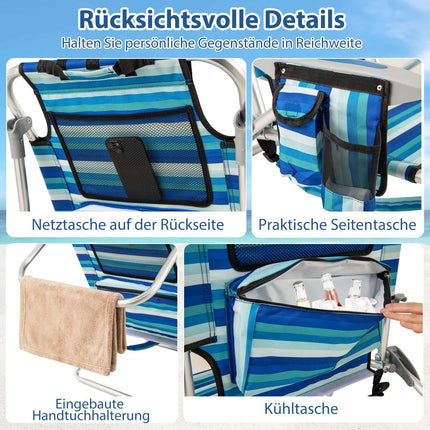 Folding Beach Chair Set with Adjustable Backrest & Cooler