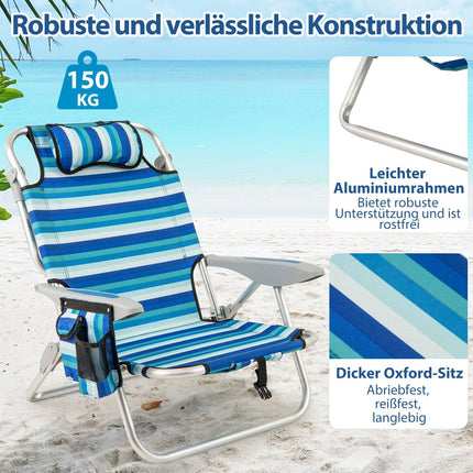 Folding Beach Chair Set with Adjustable Backrest & Cooler