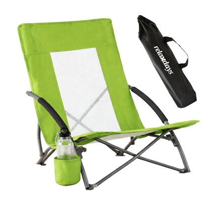 Folding Beach Chair With Cup Holder And Carry Bag