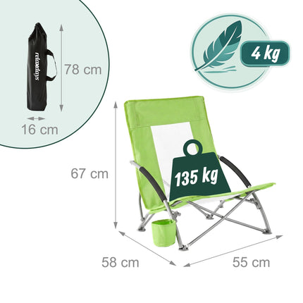 Folding Beach Chair With Cup Holder And Carry Bag