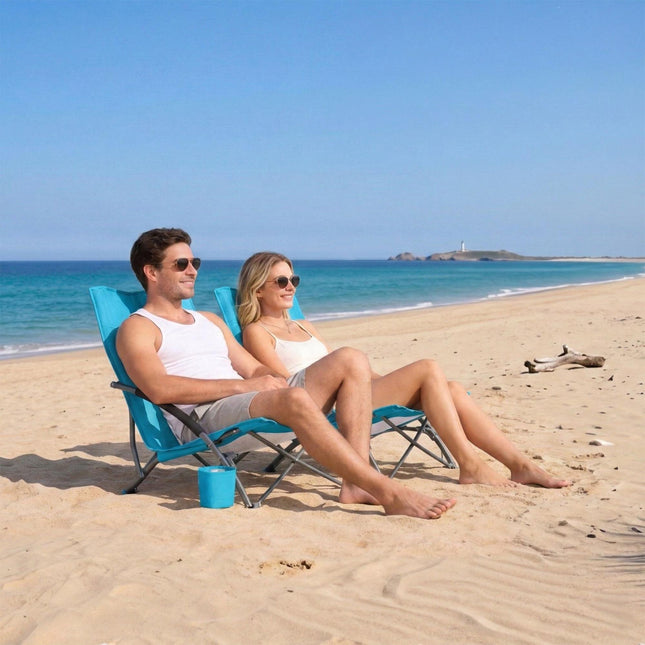 Folding Beach Chair With Cup Holder, Carry Bag