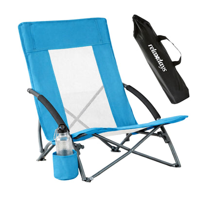 Folding Beach Chair With Cup Holder, Carry Bag
