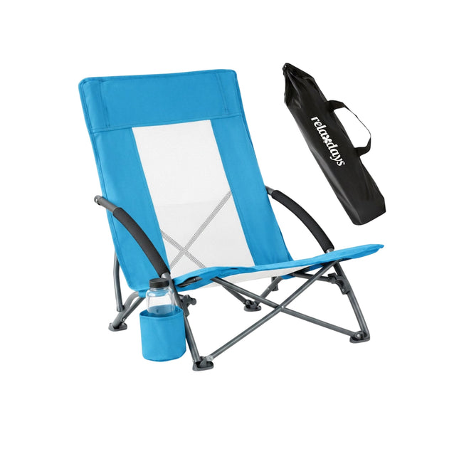 Folding Beach Chair With Cup Holder, Carry Bag